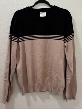 Scott James Men’s Black Taupe Color Block Stripe Crewneck Sweater Size XL